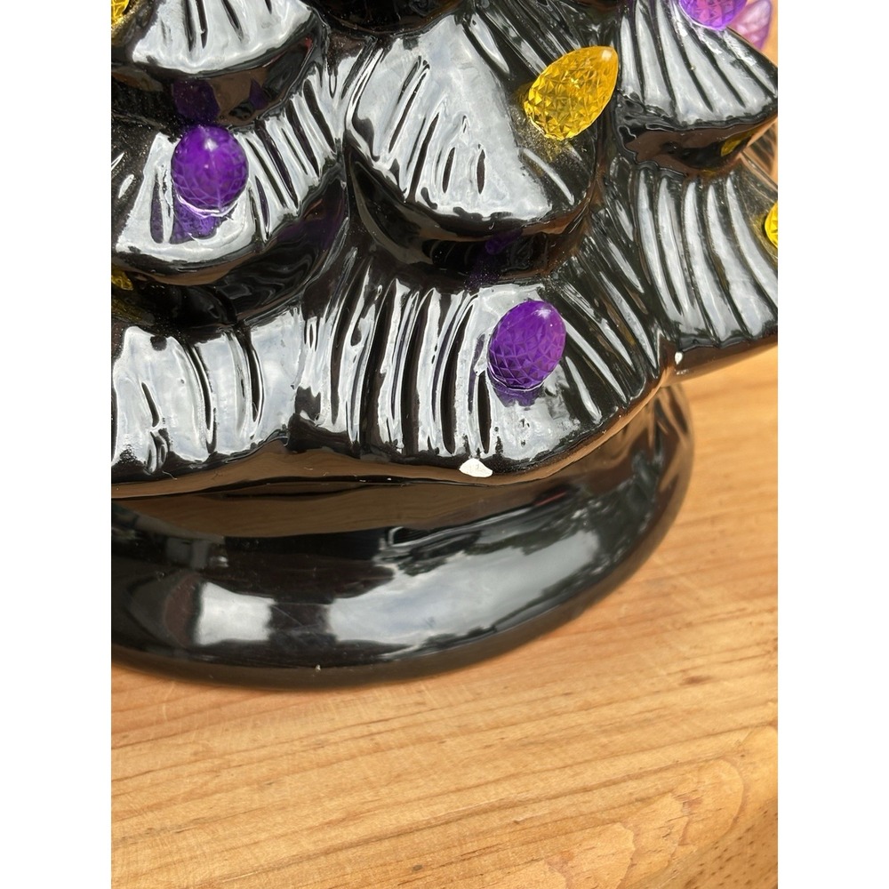 Halloween Light Up Ceramic Tree 8.5" Tall Battery Working Black Purple Orange - Picture 8 of 8
